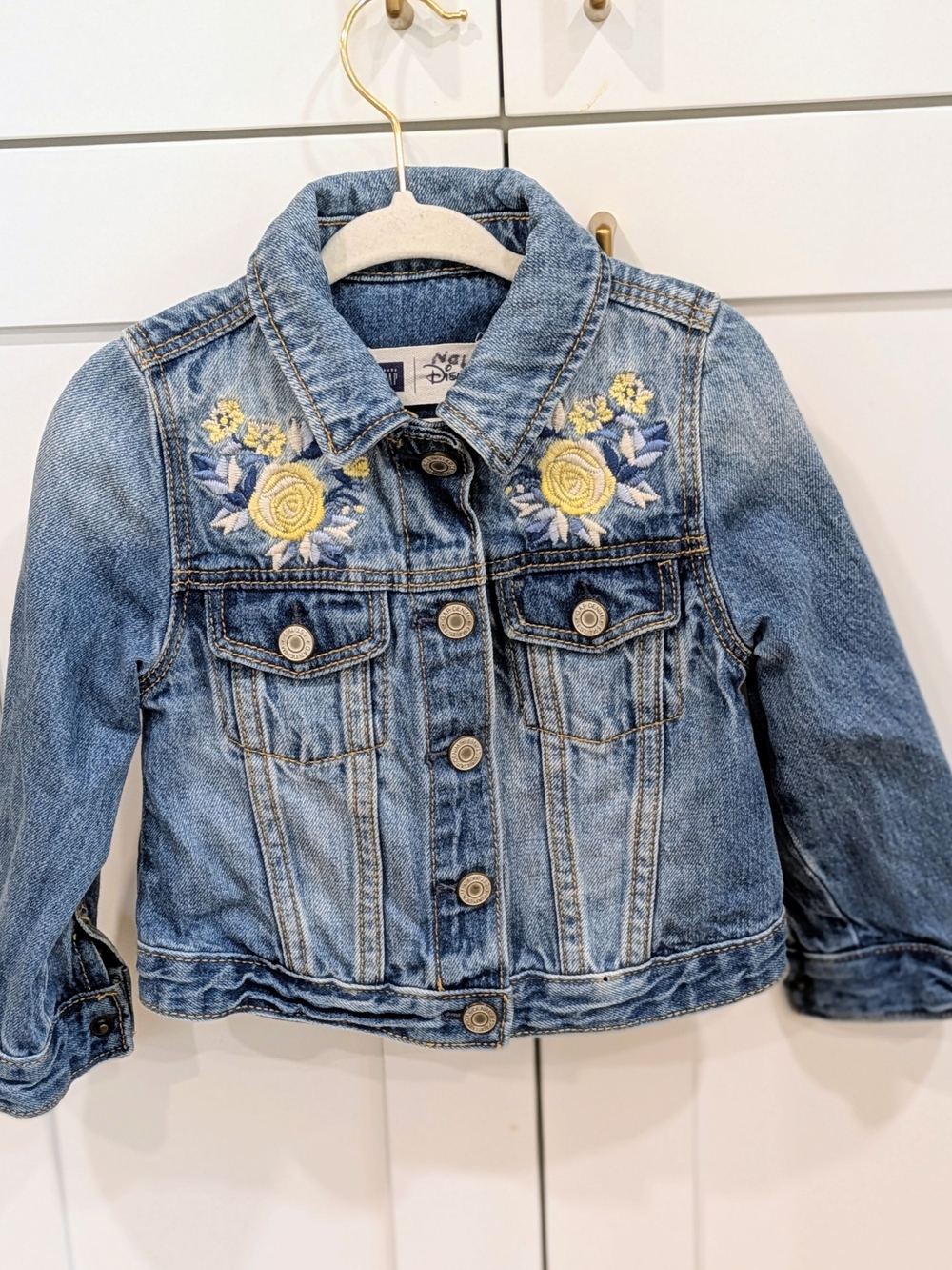 Disney Gap Toddler Denim Belle Jacket with Yellow Floral Embroidery